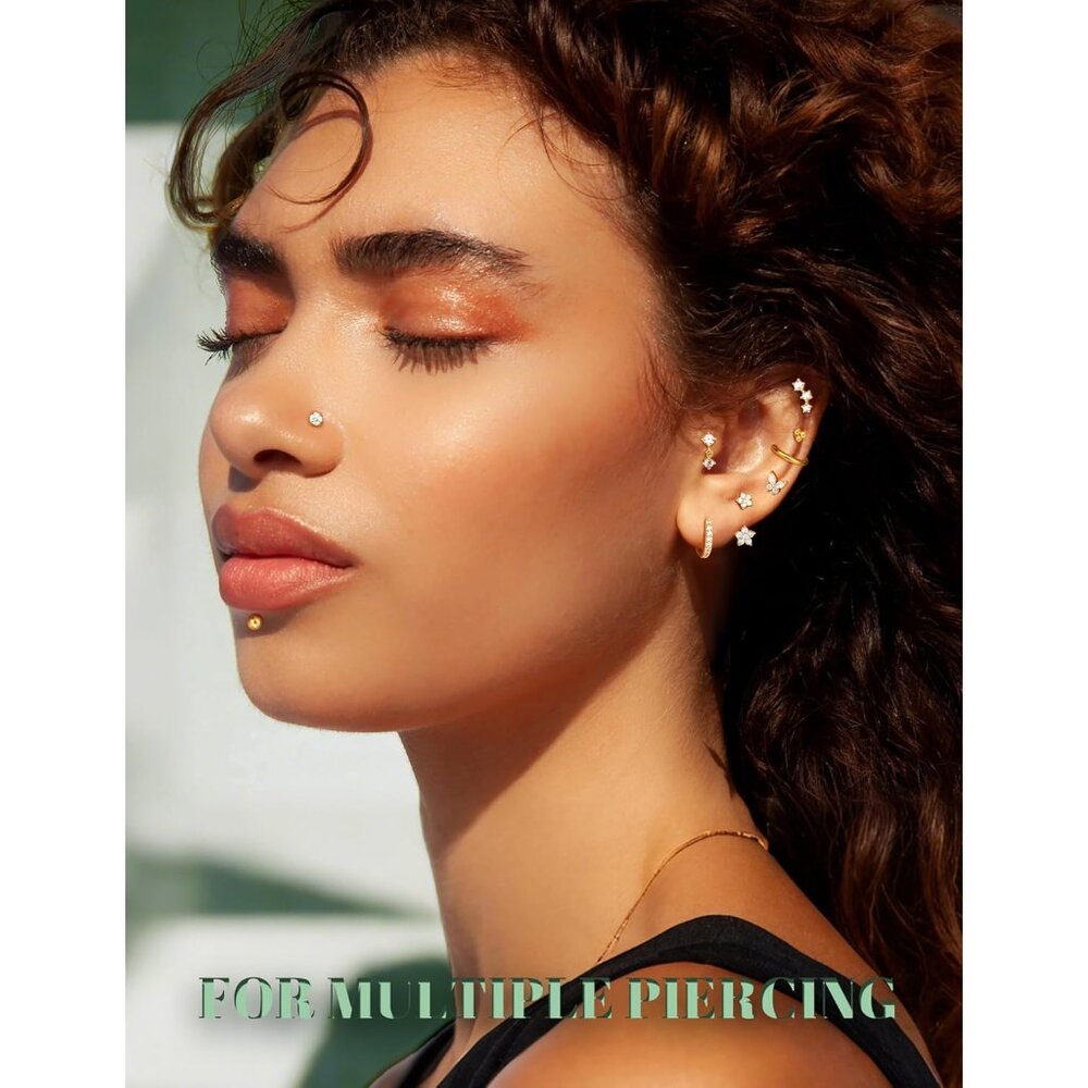 Elegant 9-Pair Threadless Flat Back Earrings Set … - image 3